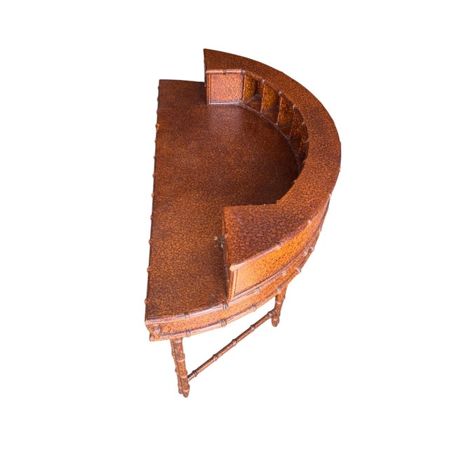 Vintage Faux Bamboo Tortoise Finish Rattan-Style Writing Desk With Gallery Back and Storage Drawers For Sale In New York - Image 6 of 15