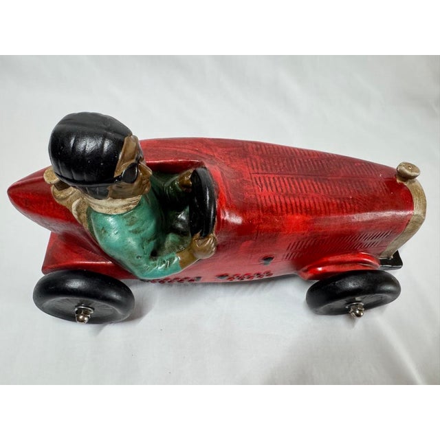 Mid-Century Ceramic 1930’s Bugatti Style Race Car & Driver Figurine For Sale - Image 9 of 12
