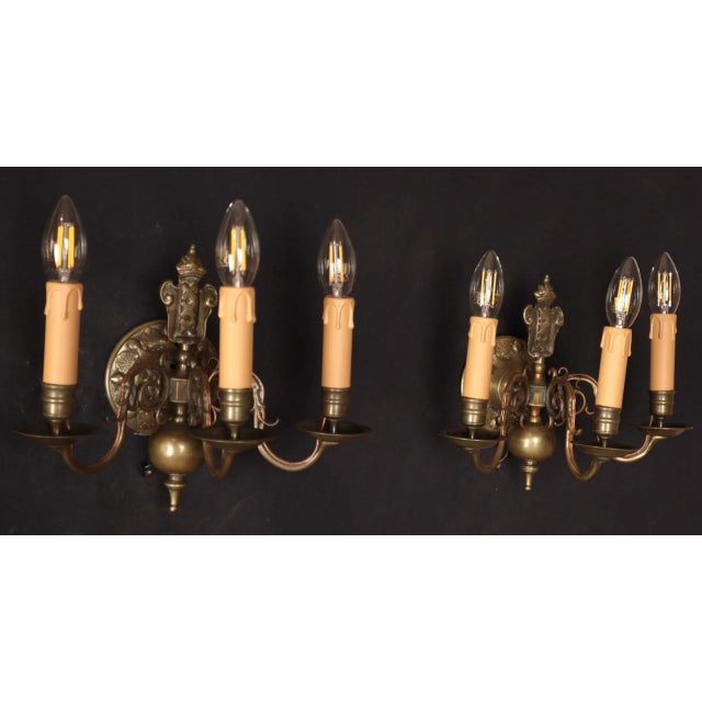 Dutch wall lamps with the emblem of the city of amsterdam. Top quality from the 19th century. The lamps are quite heavy,...