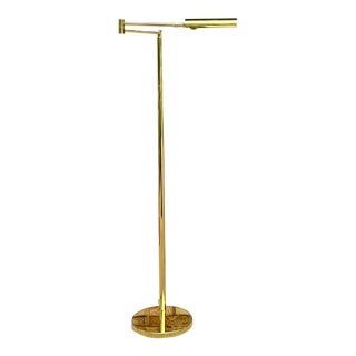 Koch & Lowy Mid-Century Modern Articulating Brass Swing Arm Floor Lamp For Sale