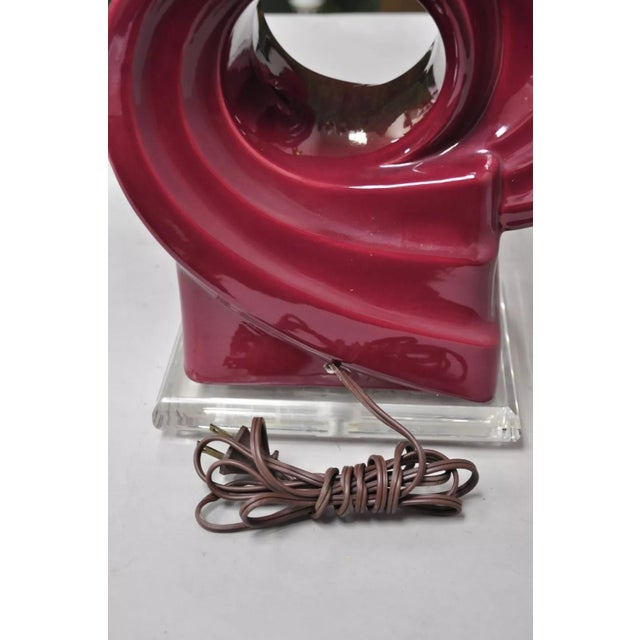 Vintage Postmodern Cranberry Red Sculptural Snail Scroll Ceramic Table Lamp Pair For Sale - Image 10 of 12