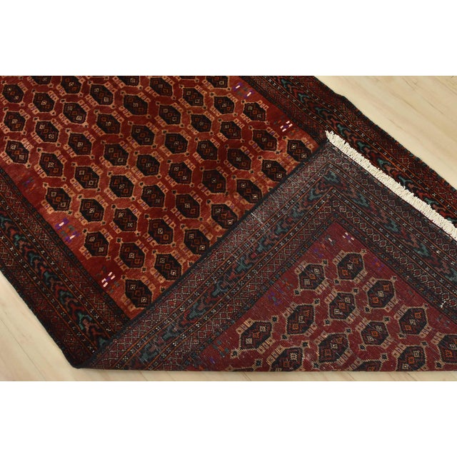 Baloch Rug 3’6” X 6’10” Red Wool Vintage Tribal Hand-Knotted Oriental Carpet For Sale - Image 11 of 12