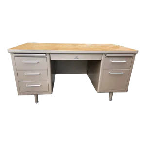 1980s Steelcase Vintage Mid Century Modern Metal Tanker Desk