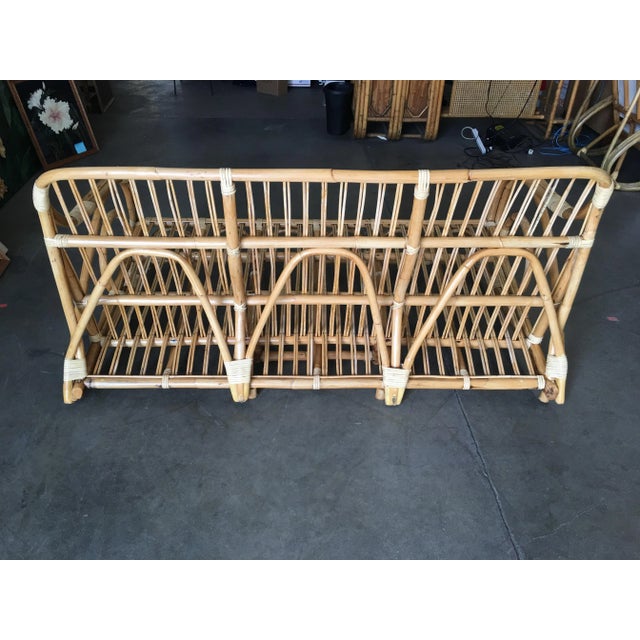 Yellow Restored Vintage 1950s Two-Strand "Circles and Speed" Three Seat Rattan Sofa For Sale - Image 8 of 9