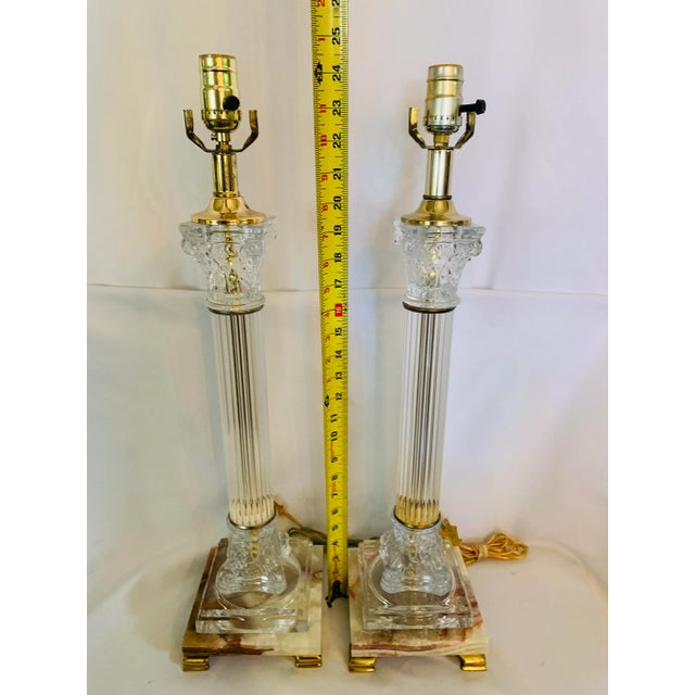 Mid 20th Century Corinthian Column-Style Marble, Glass & Brass Table Lamps - a Pair For Sale - Image 10 of 13
