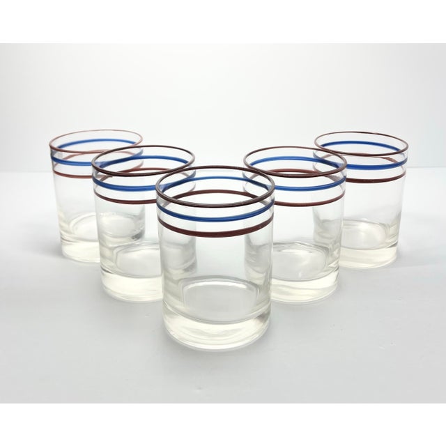 American 1970s Vintage Anchor Hocking Blue & White Striped Cocktail Tumbler Glasses - Set of 5 For Sale - Image 3 of 5