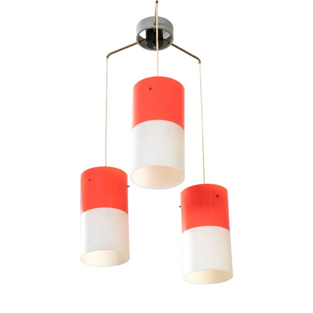 Chandelier with Three Acrlyic Glass and Brass Pendants from Stilnovo, 1960s For Sale