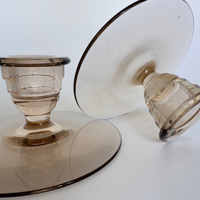 Swedish Grace Art Deco Candlesticks in Smoked Glass, 1920s, Set of 2 For Sale - Image 3 of 9
