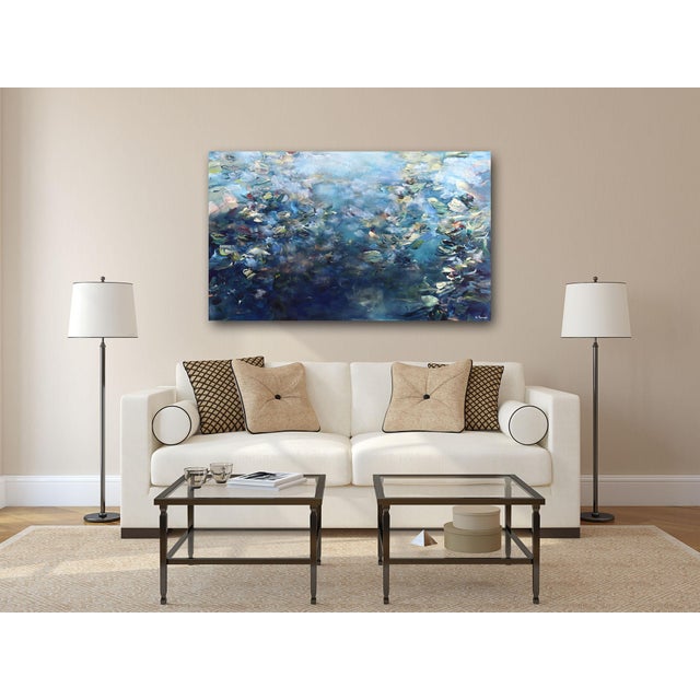 Textile Underwater Poetry - Large Abstract Blue Tone Textural Acrylic Painting on Canvas Original Artwork by Ve Boisvert For Sale - Image 7 of 9