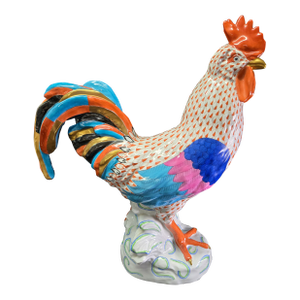 1996 Herend Fishnet Porcelain Tall Rooster 5030 Vh Rust Balta Szilvia, Signed