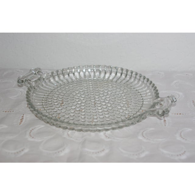 Vintage Clear Glass Small Round Hobnail Serving Tray With