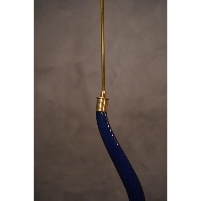 Blue Murano Round Blue Glass and Brass Pendant Light, 1960 For Sale - Image 8 of 11