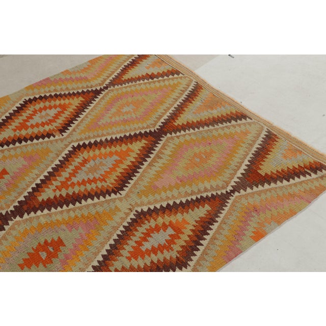 1950s Vintage Turkish Kilim Rug in Orange, Gold and Teal Geometric Patterns For Sale In New York - Image 6 of 8