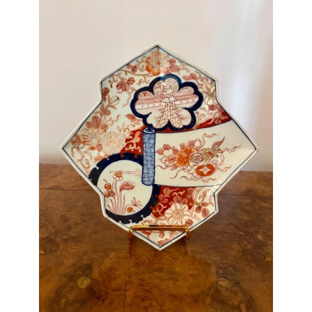 Rare antique Japanese imari unusual shaped plate, having a unusual shaped antique Japanese imari shaped plate decorated...