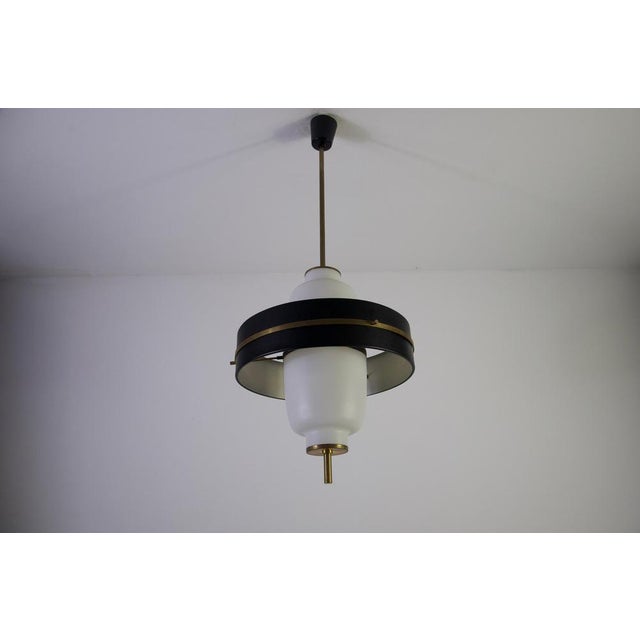 1960s Mid-Century Brass and Opal Glass Pendant Lamp, Italy, 1960s For Sale - Image 5 of 12