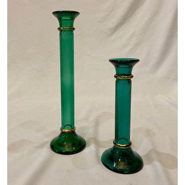 Vintage Green Glass Candle Holders a Pair Chairish