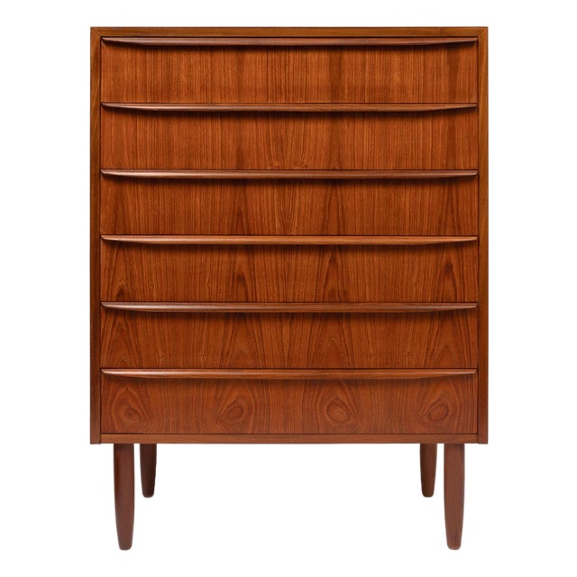 Vintage Danish Mid-Century Six-Drawer Teak Tallboy Dresser 1960s For Sale