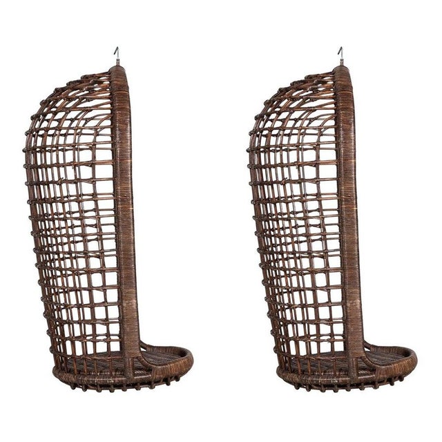 Mid-Century French Bamboo Rattan Swinging Egg Chair For Sale - Image 16 of 16