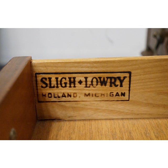 Brown Sligh Lowry Solid Pine Early American Country Style 46" Double Pedestal Writing Desk W. Tooled Leather Top For Sale - Image 8 of 12