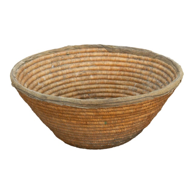 Antique Coiled Woven Harvest Basket For Sale