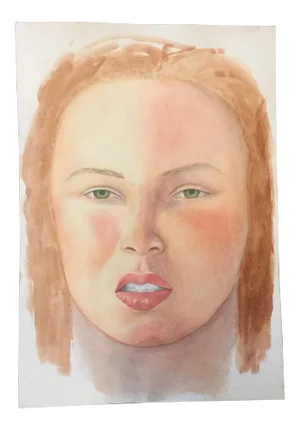 Original Vintage Female Watercolor Portrait Painting