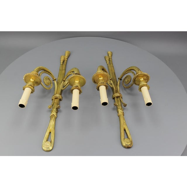 Gold Louis XVI French Two-Arm Ribbon, Knot and Tassel Sconces, 1910s, Set of 2 For Sale - Image 8 of 18
