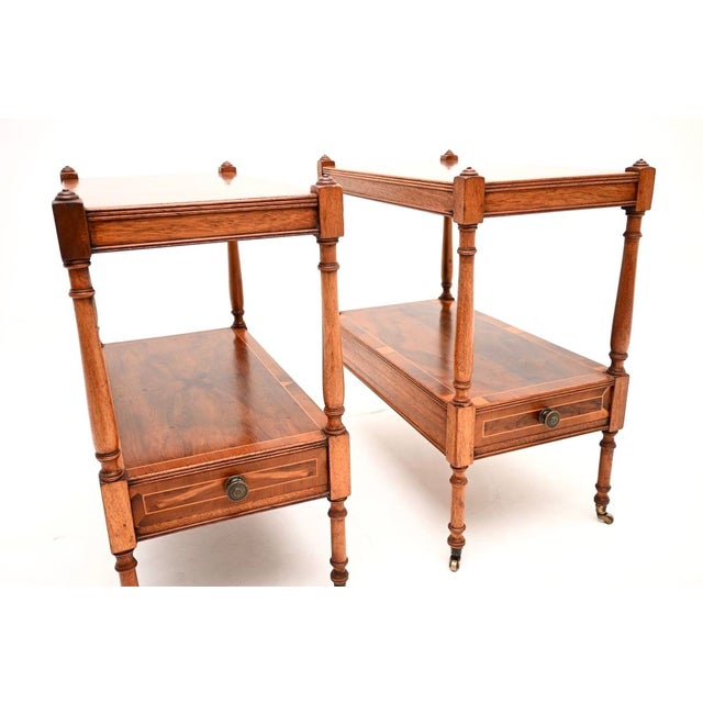 Brown Georgian Inlaid Yew Wood Side Tables, 1930, Set of 2 For Sale - Image 8 of 11