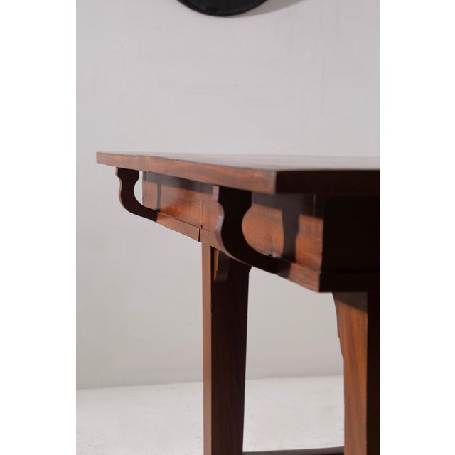 Wood Art Nouveau Italian Walnut Extendable Dining Table with Lyre Motif Base, 1905 For Sale - Image 7 of 14