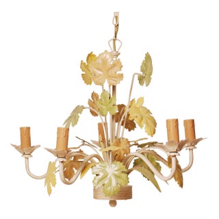 Vintage Floral Tin Chandelier, 1970 For Sale