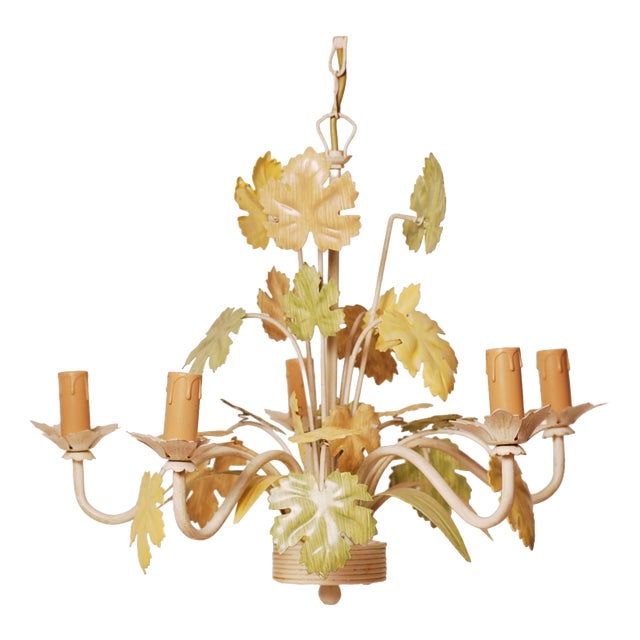 Vintage Floral Tin Chandelier, 1970 For Sale