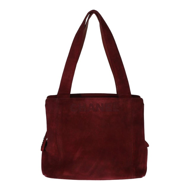 Vintage Red Suede Logo Small Tote For Sale