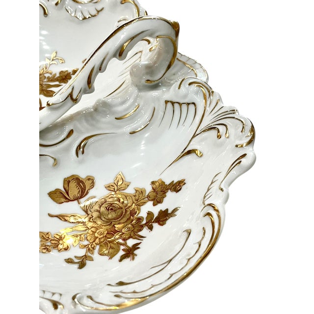 Vintage French Porcelain Shell Form Serving Dish With Gold Rose Decoration For Sale - Image 11 of 11