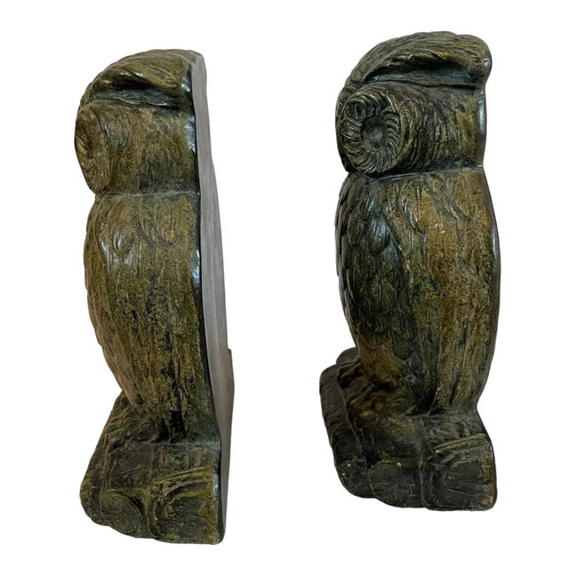 Vintage Ceramic Bronze-Colored Owl, Bookends For Sale - Image 4 of 8