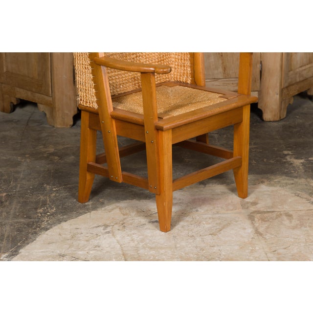 Orkney Island Midcentury Scottish Canopy Chair with Hand Woven Straw Back For Sale - Image 4 of 12
