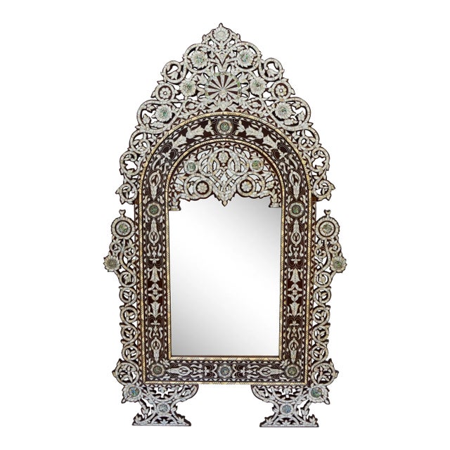 Late 20th Century Handcrafted Moorish Damascene Art Mother-Of-Pearl Mirror For Sale