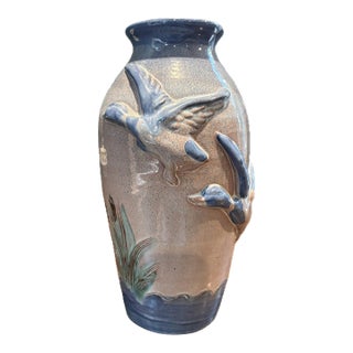 1960s Mid-Century Danish Dissing Keramik Flying Ducks Relief Pottery Vase 9.25” For Sale