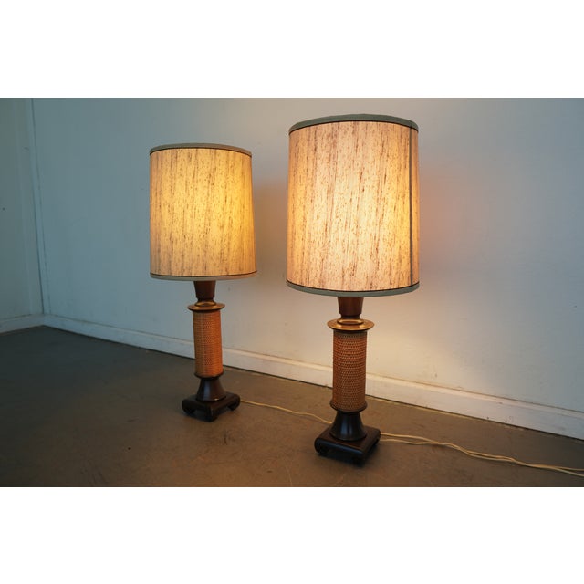 1970s Vintage Rattan Column Table Lamps - Set of 2 For Sale - Image 5 of 10