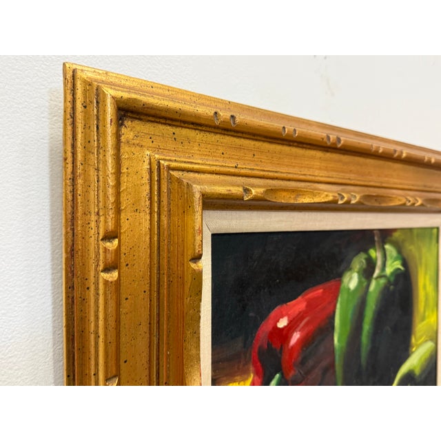 Vintage Still Life With Peppers Oil on Board Signed For Sale - Image 12 of 12