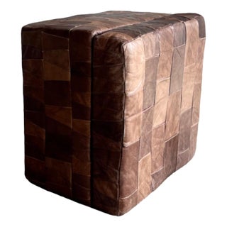 Vintage Patchwork Brown Leather Ottoman with Storage, 1970s For Sale