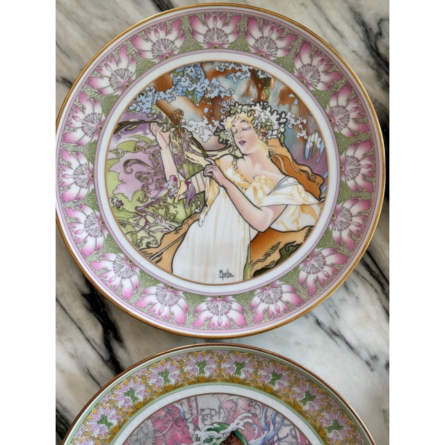1985 Alphonse Mucha Art Nouveau Ladies of the Seasons Decorative Wall Plates - Set of 4 For Sale - Image 9 of 18