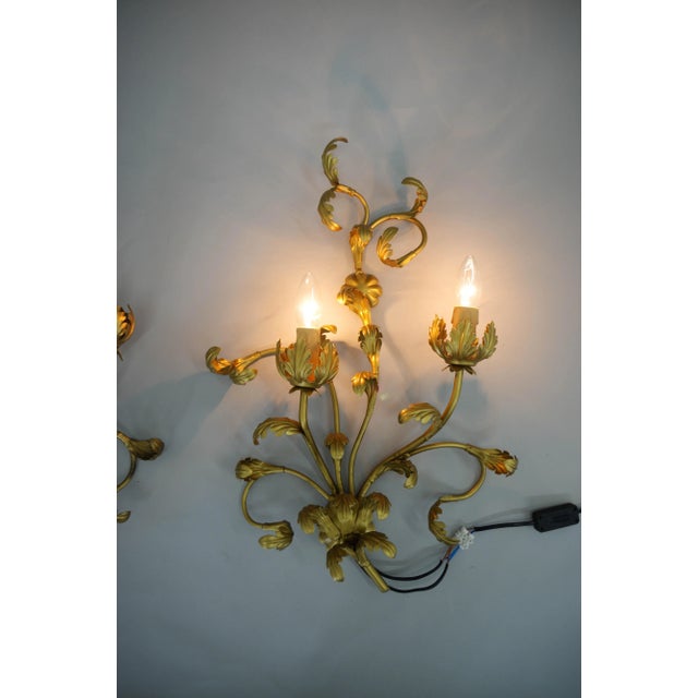 Gold Gilt Wall Lamps, Italy, 1960s, Set of 2 For Sale - Image 8 of 13
