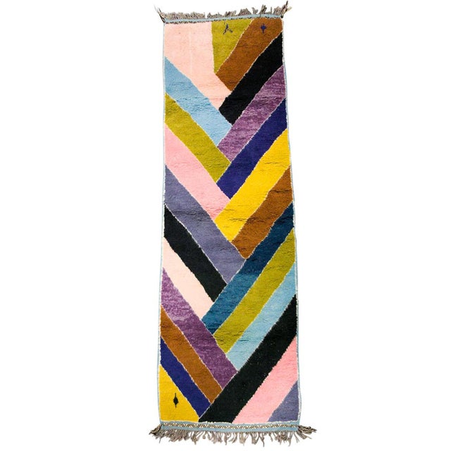 Multi-Color Herringbone Wool Berber Moroccan Runner For Sale - Image 6 of 6