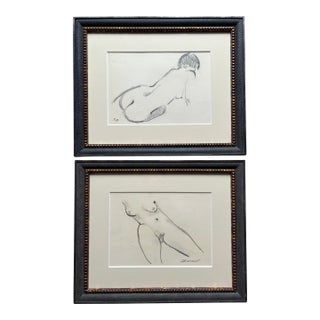 Original Female Nude Drawings-Custom Framed-Signed-Set 2 For Sale