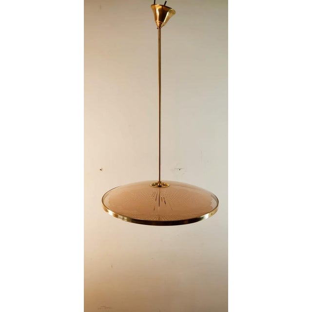 Brass Suspension Light with Double Salmon Pink Glass Shade For Sale - Image 3 of 18