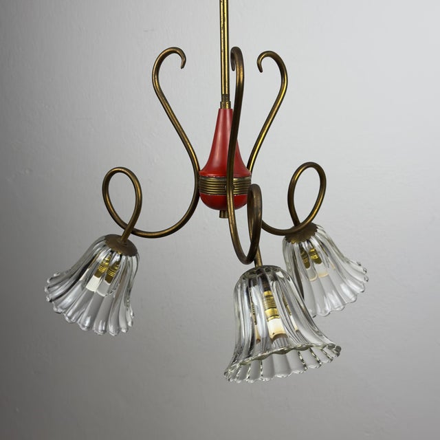 Vintage Murano Glass and Brass Chandelier, Italy, 1950s For Sale - Image 8 of 18