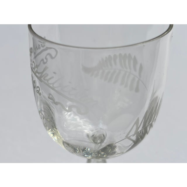Clear 1902 Cork (Ireland) Exhibition Souvenir Etched Stemmed Glass- Rare For Sale - Image 9 of 14