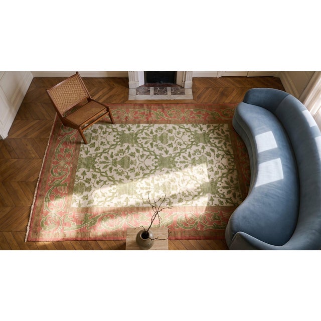 1930s Ivory European Modern Antique Spanish Cuenca Rug 6'6" X 10' Handknotted Wool Carpet For Sale - Image 11 of 11