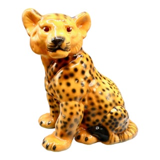 Mid Century Italian Glazed Leopard Cub Figurine For Sale