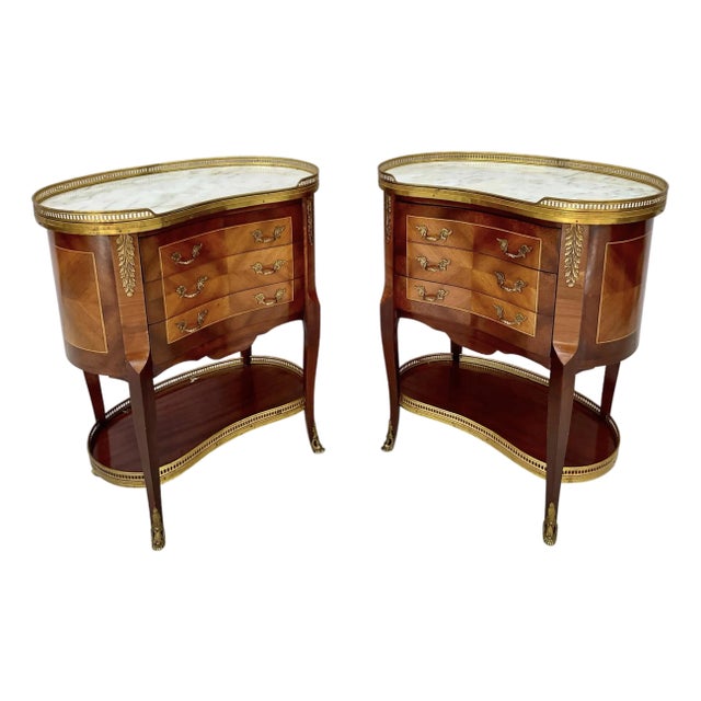 Elegant Louis XV Side Tables With Marble Tops and Brass Accents - A Pair For Sale
