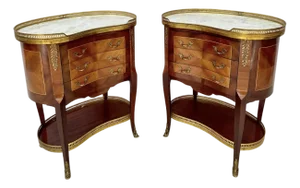 Elegant Louis XV Side Tables With Marble Tops and Brass Accents - A Pair